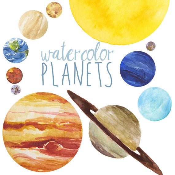 Watercolor Planets Clip Art set, Solar System, Science Clip
