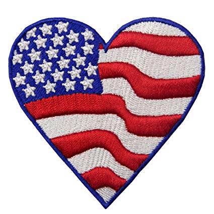 EmbTao Embroidered Heart Shaped USA Flag America Iron on Sew On Patch