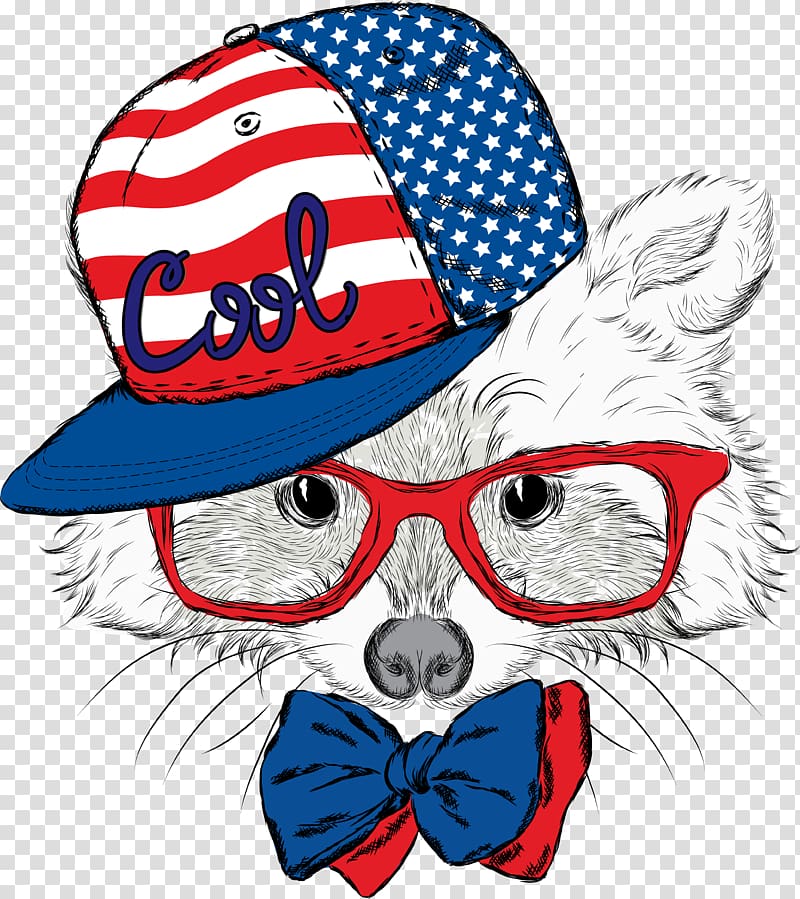 Animal wearing USA Cool fitted cap illustration, Cat Dog
