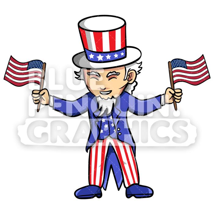 Uncle Sam Bringing an USA Flag Vector Cartoon Clipart Illustration