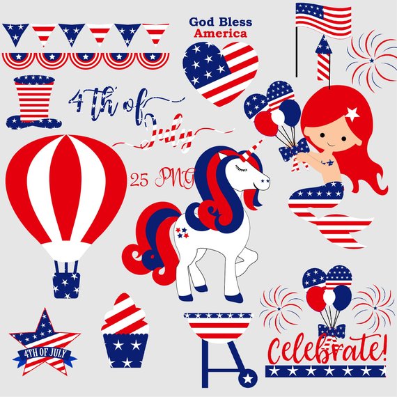 4th of july clipart, unicorn clip art, independance day