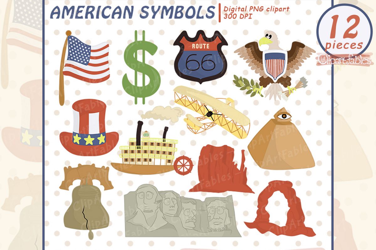 USA National Symbols Clipart, Travel clip art set, USA Flag