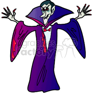 Scary Halloween vampire with purple and blue robe on clipart