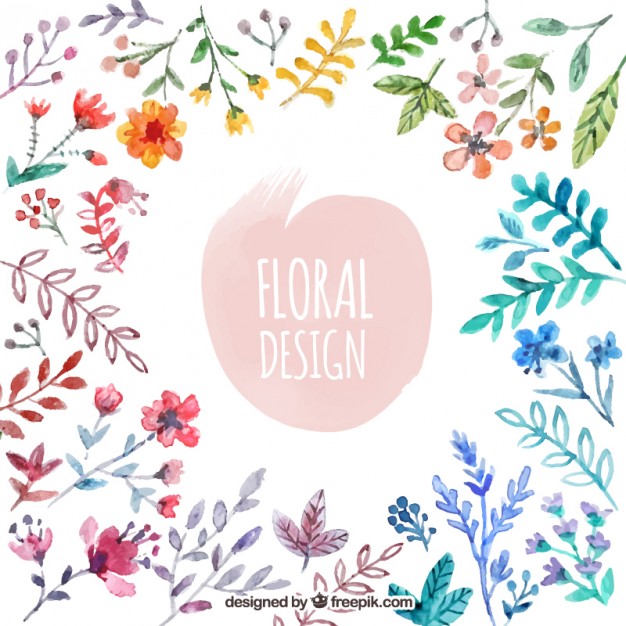 Watercolor leaves with flowers background Vector
