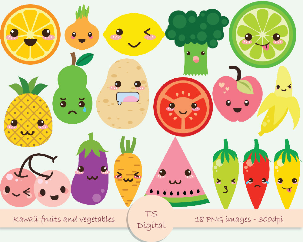 Cute fruits and vegetables clipart