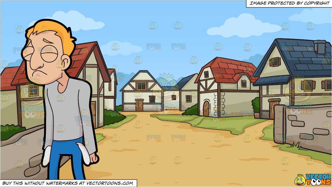 A Man Out Of Money and A Small Medieval Village Background