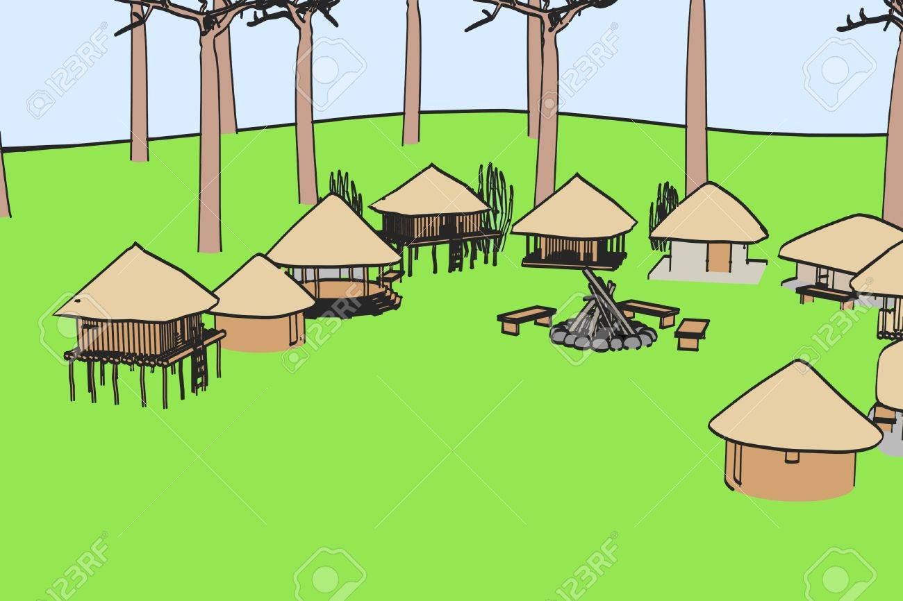 Cartoon image of african village