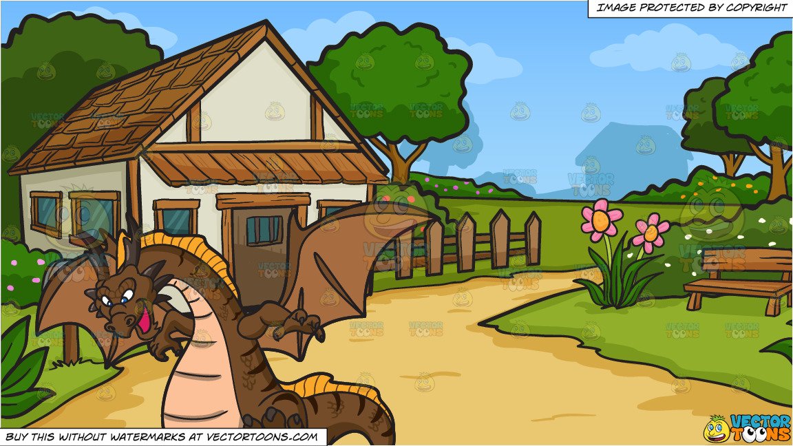A Dragon Having Fun and A Countryside Cottage Background