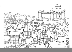 Medieval village drawing.