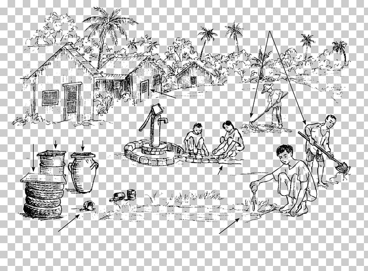 Drawing Line art Zika virus Sketch, village PNG clipart