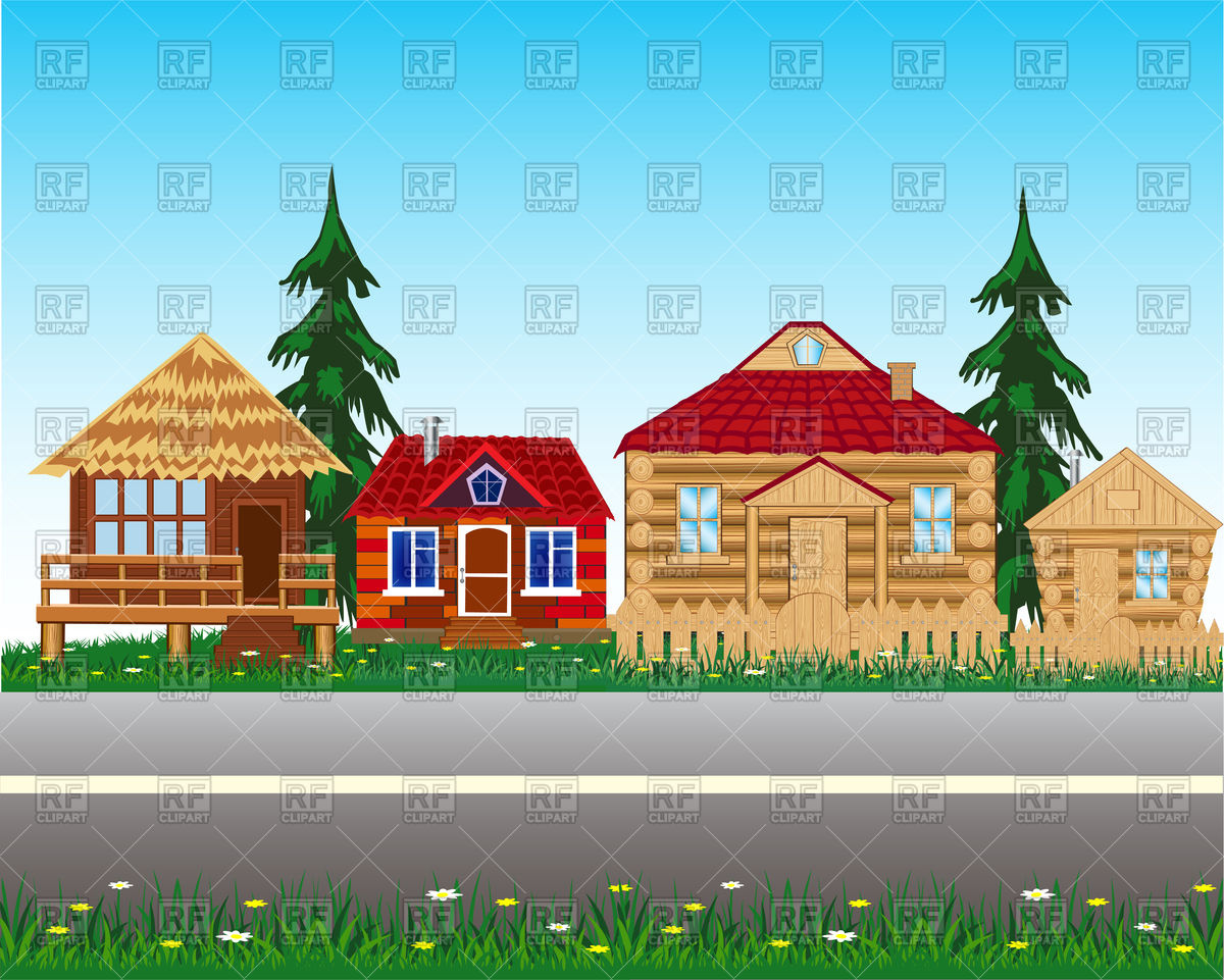 Векторная иллюстрация домика в деревне