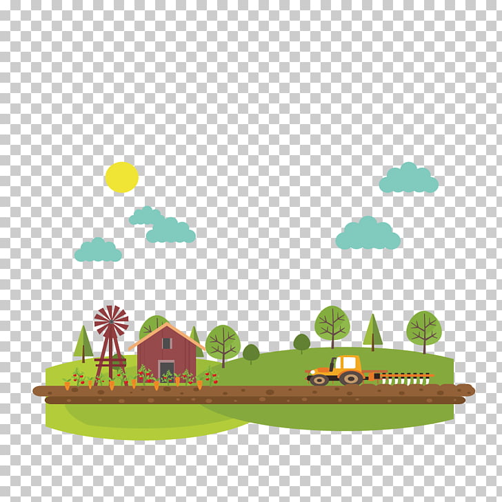 Adobe Illustrator Euclidean , green village, barn and