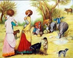 Tamil village life paintings clipart