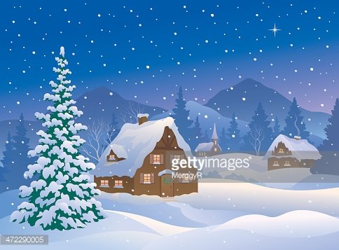 Christmas village at mountains Clipart Image