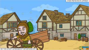 A Saxon Wagon Builder and An Old Style Medieval Village Background
