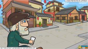 A Crying Old Man Begging For Money and A Small Japanese Village Background