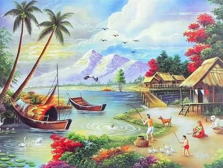 Image result for tamil village life paintings clipart