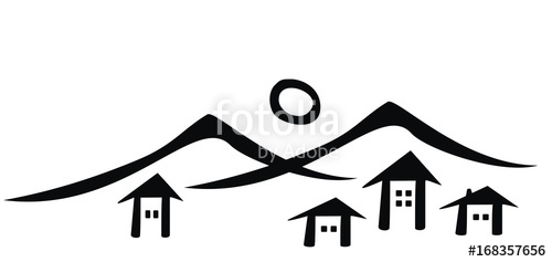 Mountain village, vector icon, black silhouette