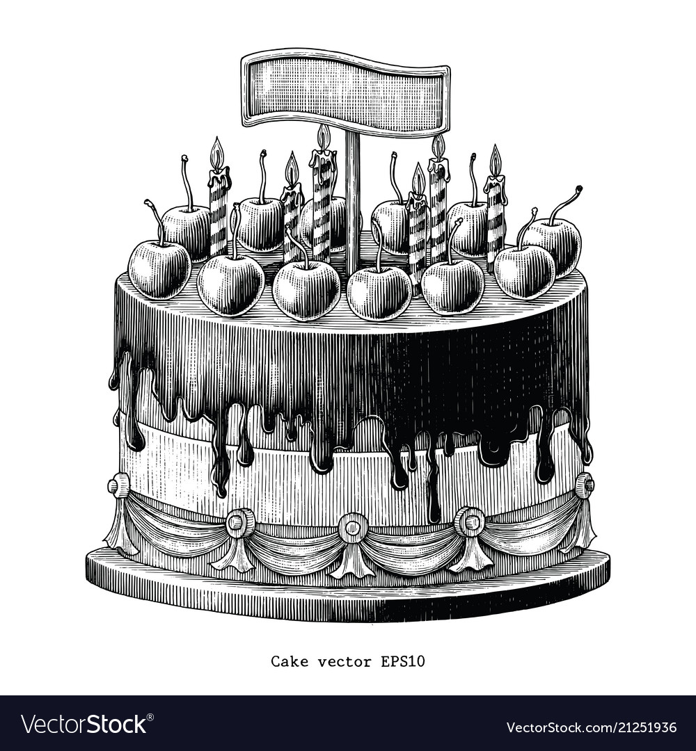 Cake hand drawing vintage clip art isolated on