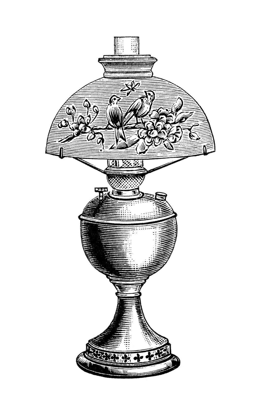 Vintage lamp clip art, black and white clipart, Victorian