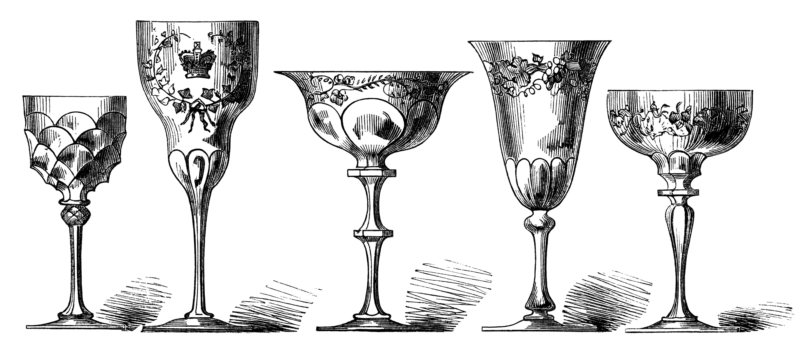 Antique Wine Glasses Engraving