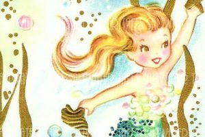 Vintage baby mermaid clipart