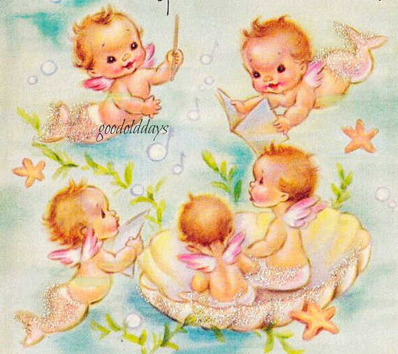 Vintage style baby mermaids image photo scrap booking