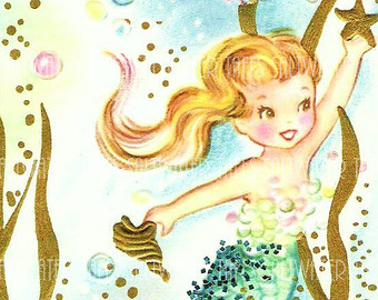vintage mermaid clipart cute