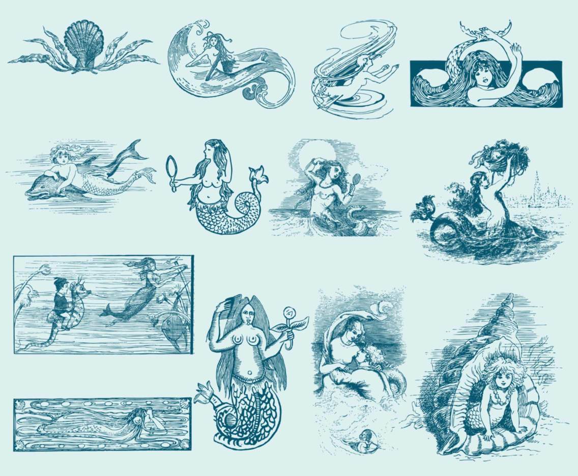 Vintage Mermaid Illustrations Vector Art