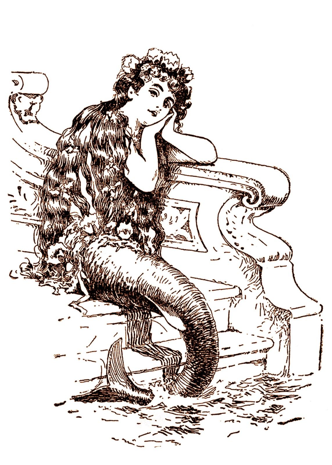 vintage mermaid clipart retro