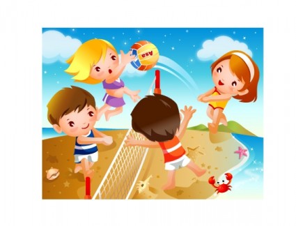 Kids playing volleyball clipart
