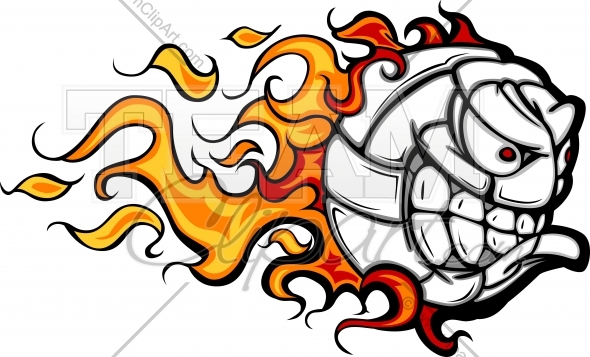 Flaming Volleyball Clip Art