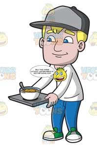 A Man Serving At A Soup Kitchen