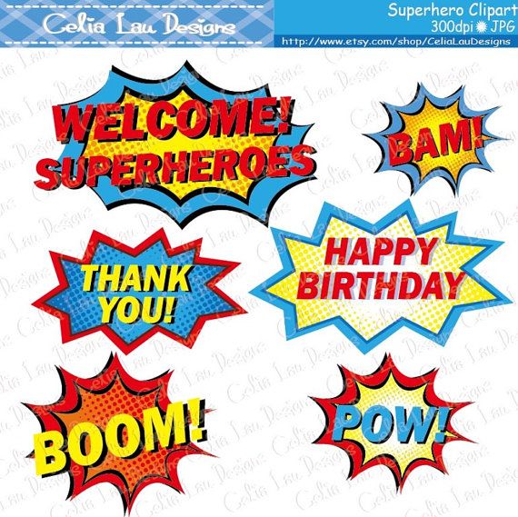 Superhero Text and Bubbles Clipart