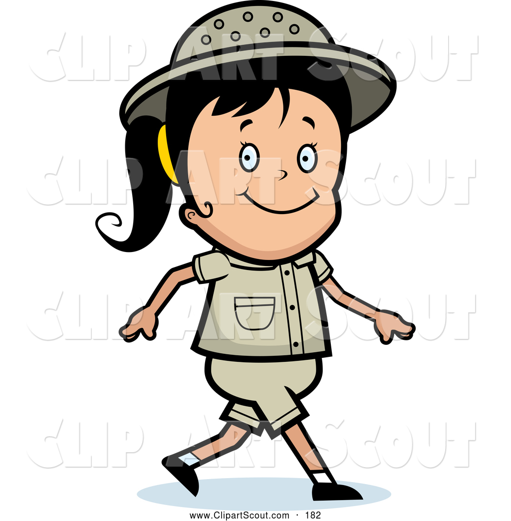 Clipart of a Cute Safari Girl Smiling and Walking by Cory