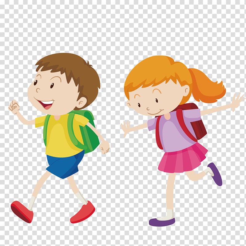 Animated boy and girl illustration, Walking Boy , go to