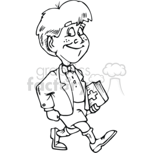 A black and white boy walking with a bible clipart