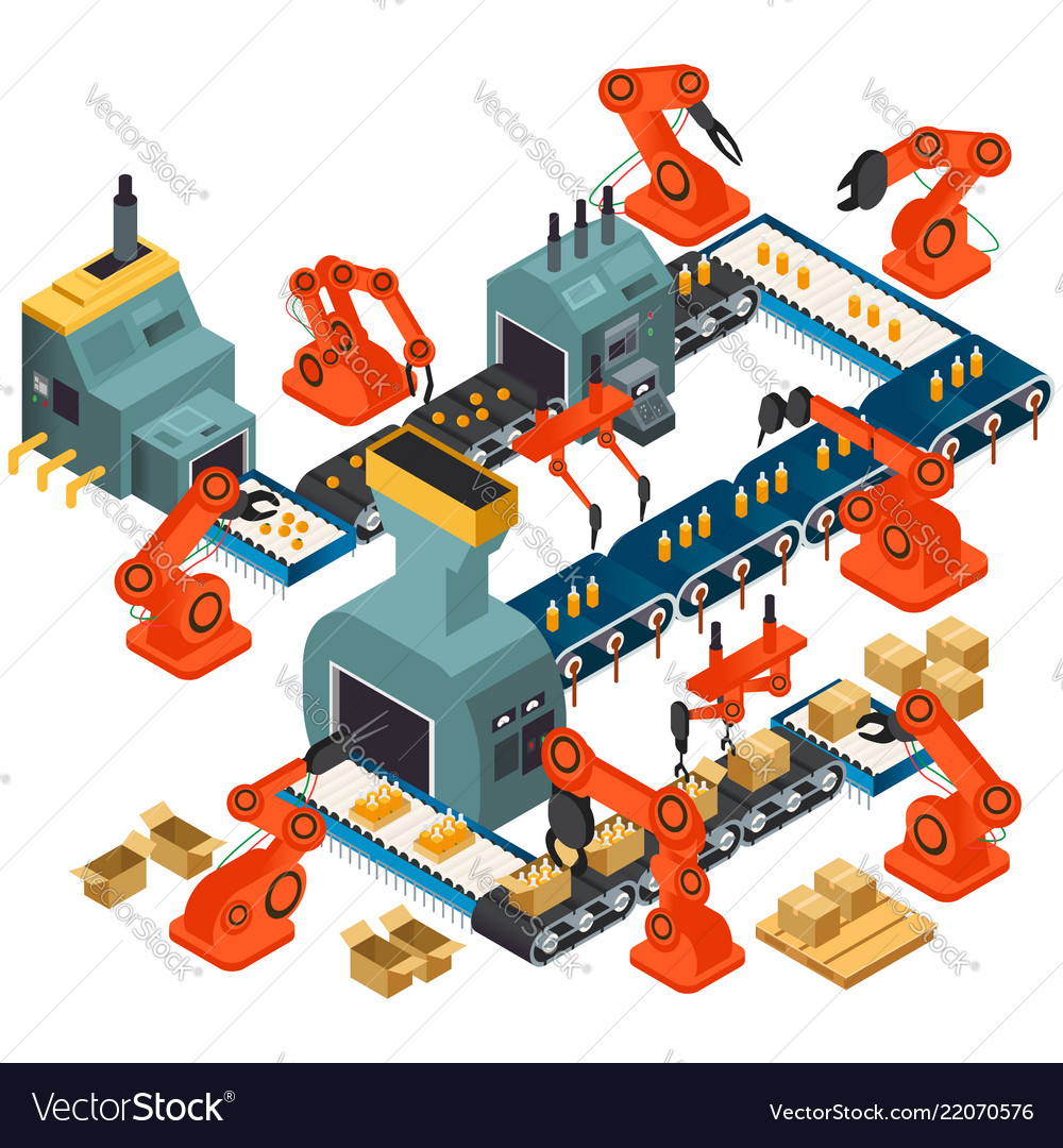Isometric design of automated processing plant vector image