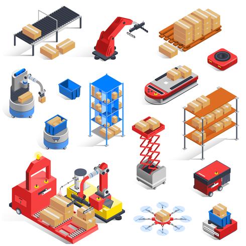 Warehouse Robots Icon Set