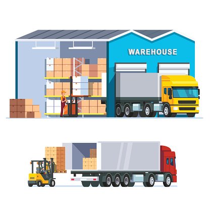 Logistics warehouse with loading truck Clipart Image