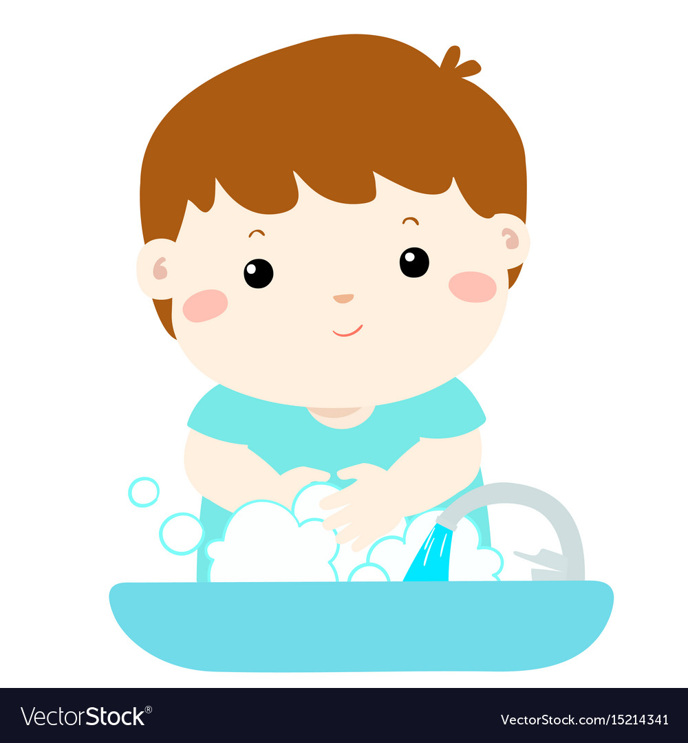 Cute boy washing.