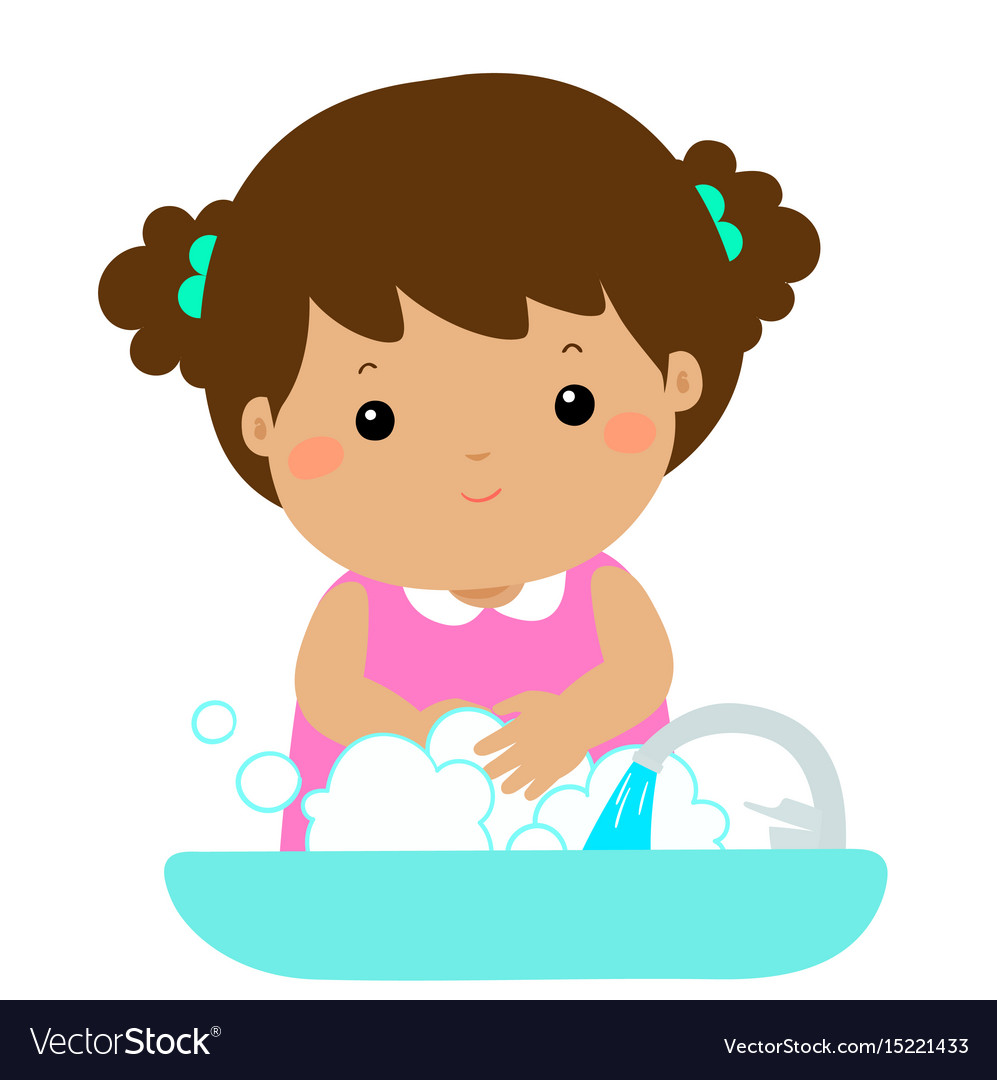 Cute girl washing hands