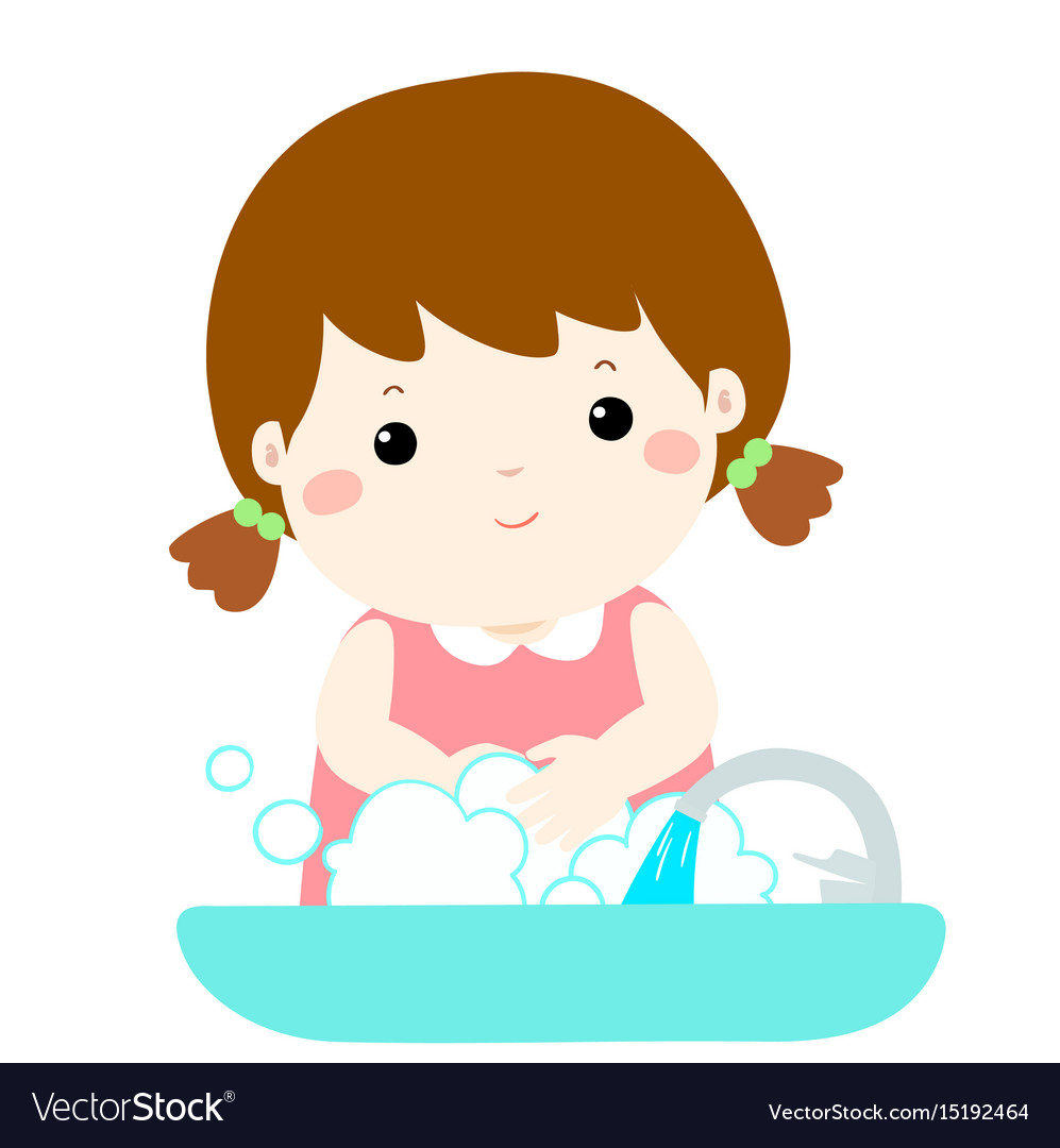 Cute girl washing.