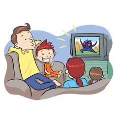 Children Watching Tv Cartoons Vector Images
