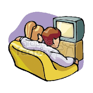 Two friends watching television on the sofa clipart