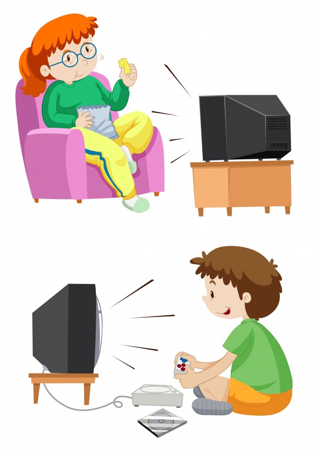People watching TV and playing games illustration