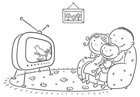 Watching tv clipart black and white