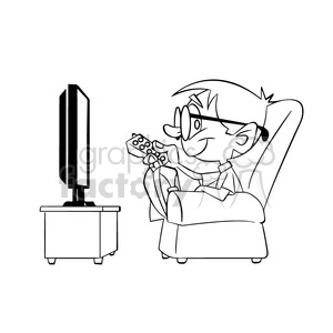 Black and white image of boy watching tv nino con control remoto negro  clipart