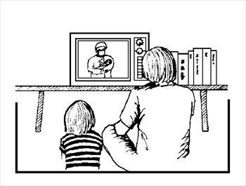 Watching tv black and white clipart