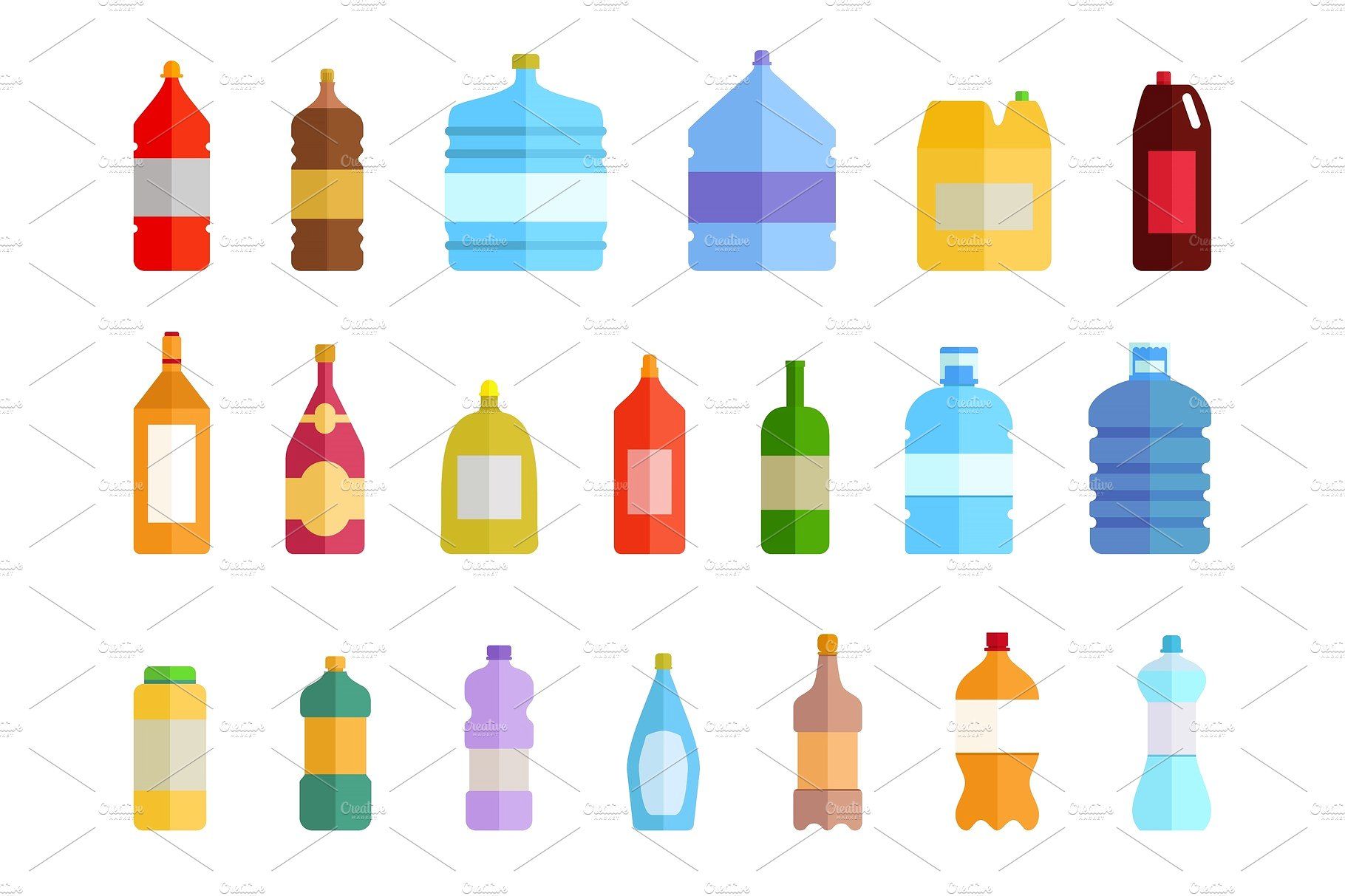 Plastic bottle water icon set